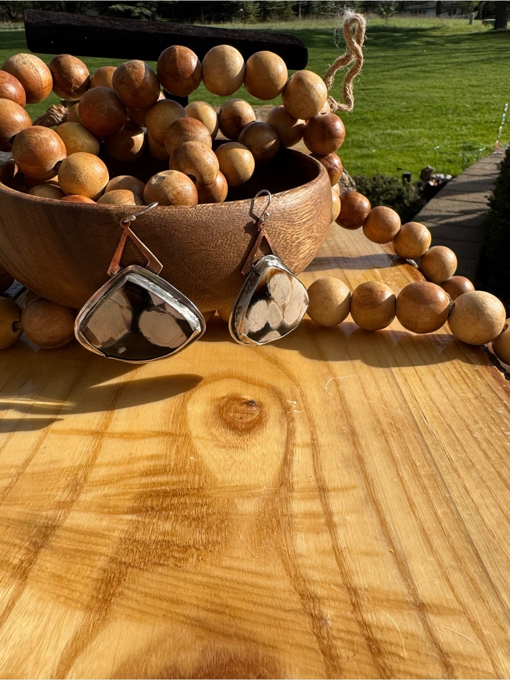 Sterling Silver and copper Handmade Peanut Wood Earrings